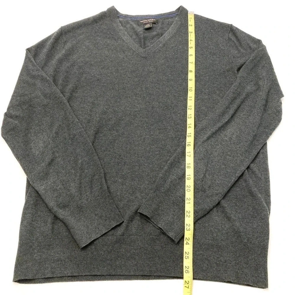 Banana Republic Silk Cotton Cashmere‎ Sweater V-Neck Mens L Green Gray